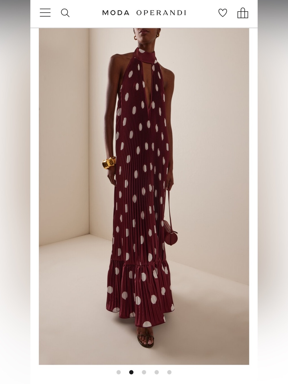 L’Idee Burgundy Polka Dot Pleated Maxi Dress